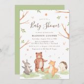 踊りウッドランド動物の赤ちゃんシャワー 招待状 (正面/裏面)