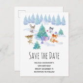 踊りウッドランド動物水彩保存日 インビテーションポストカード (正面/裏面)