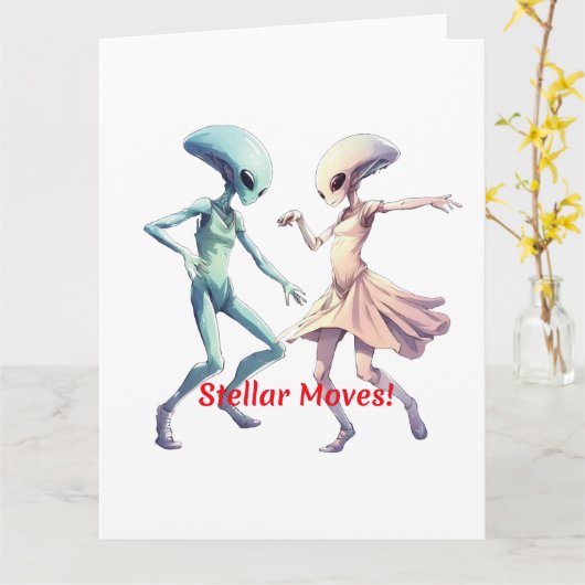 踊りエイリアン カード (黄色い花)