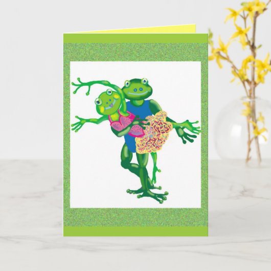 踊りカエル カード (黄色い花)
