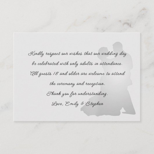 踊りカップルいいえ結婚子供のメッセージグレー エンクロージャーカード (正面)