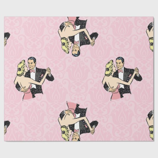 踊りカップルヴィンテージ社交ダンスピンクダマスク ラッピングペーパー (フラット)