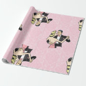 踊りカップルヴィンテージ社交ダンスピンクダマスク ラッピングペーパー (アンロールド)
