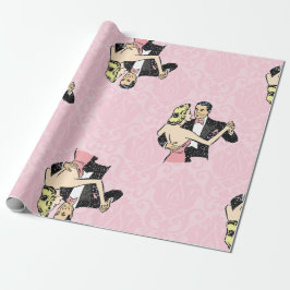 踊りカップルヴィンテージ社交ダンスピンクダマスク ラッピングペーパー