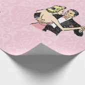 踊りカップルヴィンテージ社交ダンスピンクダマスク ラッピングペーパー (角)