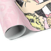 踊りカップルヴィンテージ社交ダンスピンクダマスク ラッピングペーパー (ロールコーナー)