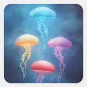踊りカラフルクラゲ スクエアシール (正面)