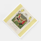 踊りガールとイースターバニーイエローディナーナプキン (コーナー)