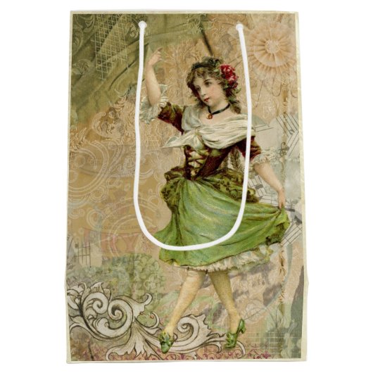 踊りガールビクトリアングリーンレッドローズ抱き枕 ミディアムペーパーバッグ (裏面)