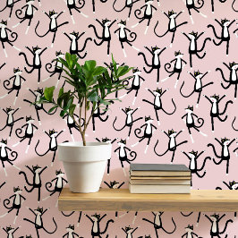 踊りキャットパターン赤面ピンク 壁紙