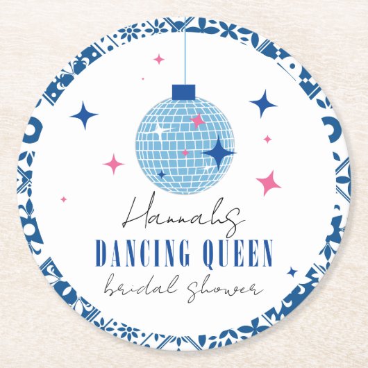 踊りクイーンギリシャミュージカルディスコブライダルシャワー ラウンドペーパーコースター (正面)