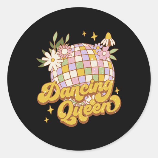踊りクイーンボホディスコ花70s 80s女性 ラウンドシール (正面)