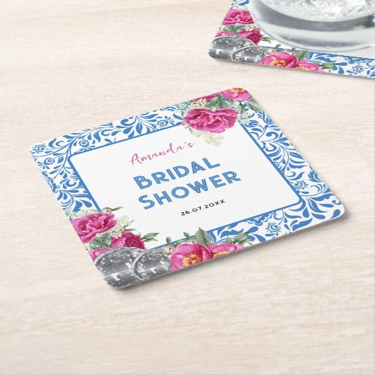 踊りクイーンマンマミアディスコブライダルシャワー スクエアペーパーコースター (アングル)