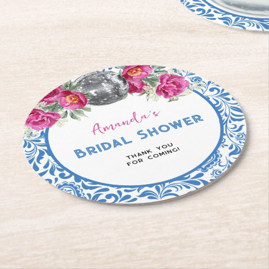 踊りクイーンマンマミアディスコブライダルシャワー ラウンドペーパーコースター (アングル)