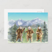 踊りクマ水色エバーグリーンランドスケープ ポストカード (正面/裏面)