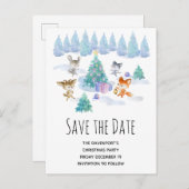 踊りクリスマスの森の動物の日付を保存 インビテーションポストカード (正面/裏面)