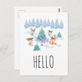 踊りクリスマスフォレスト動物の水の色こんにちは ポストカード (正面/裏面)
