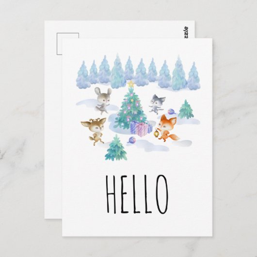 踊りクリスマスフォレスト動物の水の色こんにちは ポストカード (正面/裏面)