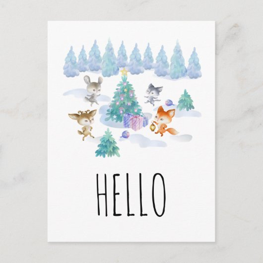 踊りクリスマスフォレスト動物の水の色こんにちは ポストカード (正面)