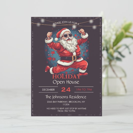 踊りクールサンタクロースイラストレーション 招待状 (スタンド正面)