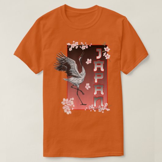 踊りク日本のレーン鳥桜さくらんぼ花 Tシャツ (デザイン正面)