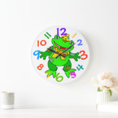 踊りグリーンフロッグキッズクロックカラフルナンバーズ ラージ壁時計 (ホーム)
