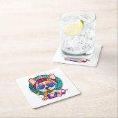 踊りコーギかわいいキュート、音楽Pup スクエアペーパーコースター (インサイチュ)