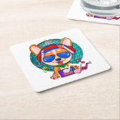 踊りコーギかわいいキュート、音楽Pup スクエアペーパーコースター (アングル)