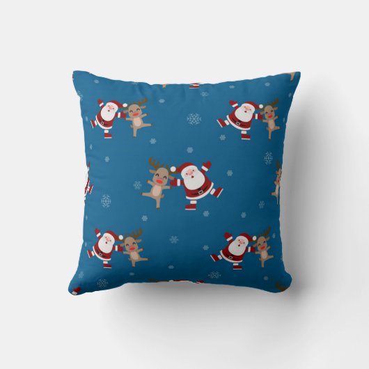 踊りサンタとトナカイ模様 クッション (裏面)