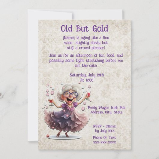 踊りシニアレディおもしろいマイルストーンお祝い 招待状 (正面)