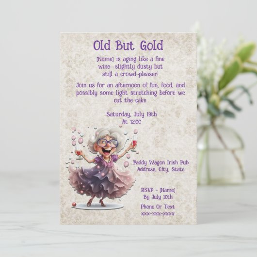 踊りシニアレディおもしろいマイルストーンお祝い 招待状 (スタンド正面)