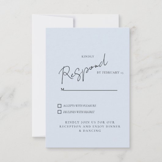 踊りシンプルダスティブルーウェディングRSVPディナー& 出欠カード (正面)