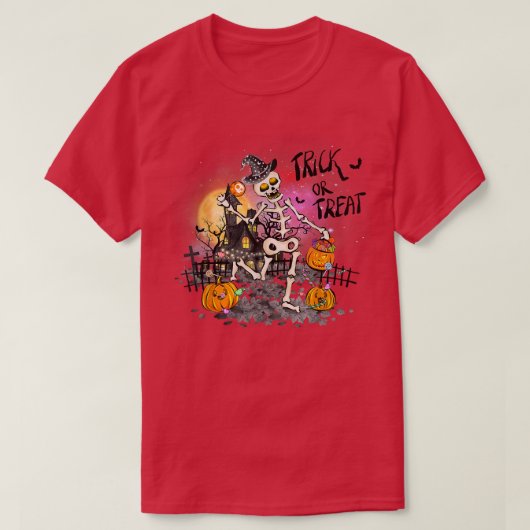 踊りスケルトンおもしろいハロウィーンティ幽霊のよく出るーハウスP Tシャツ (デザイン正面)
