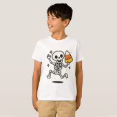 踊りスケルトンとキャンディコーンハロウィーン Tシャツ (正面フル)