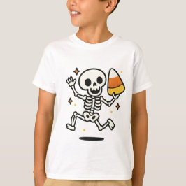 踊りスケルトンとキャンディコーンハロウィーン Tシャツ