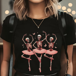 踊りスケルトンと蝶ハロウィンピンク Tシャツ
