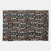 踊りスケルトンのハロウィーンまたは死んだ日 キッチンタオル (横)