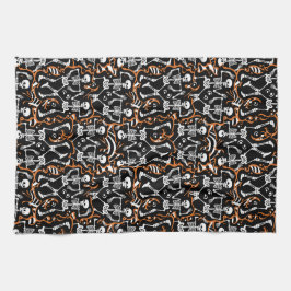 踊りスケルトンのハロウィーンまたは死んだ日 キッチンタオル