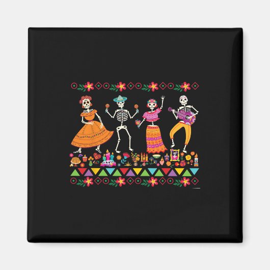 踊りスケルトンの死んだメキシコのDia De Lの日 マグネット (正面)