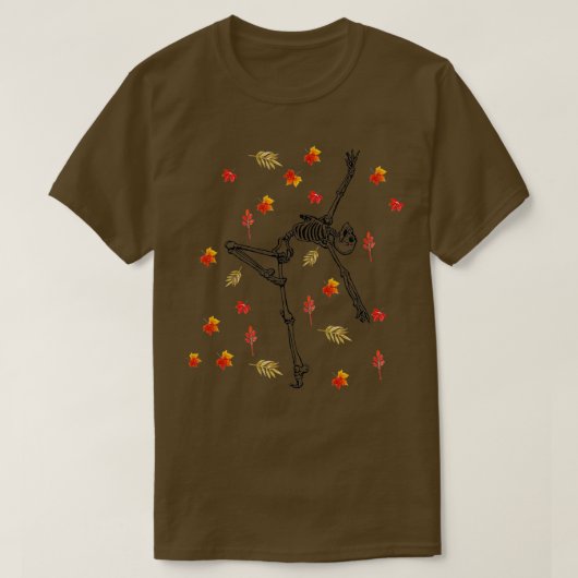 踊りスケルトンの紅葉おもしろいカワイハロー Tシャツ (デザイン正面)