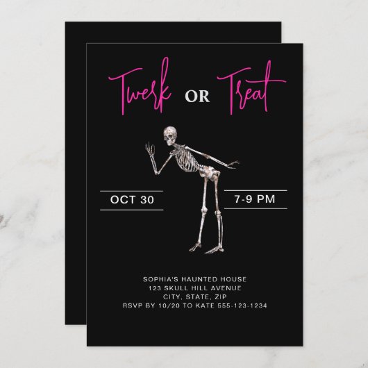 踊りスケルトンアダルトガールズハローウィンパーティブラック 招待状 (正面/裏面)
