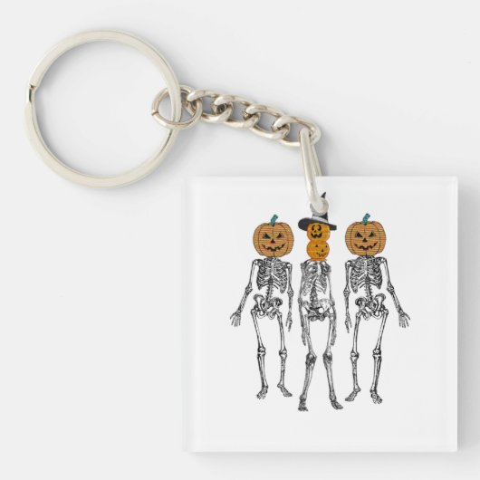 踊りスケルトンカボチャ頭おかしなハロウィーン キーホルダー (正面)