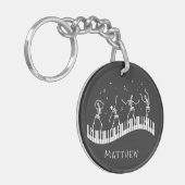踊りスケルトンキーボードミュージシャンブラック キーホルダー (正面左)
