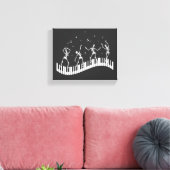 踊りスケルトンキーボードミュージック先生ブラック キャンバスプリント (インサイチュ (リビング))