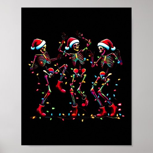 踊りスケルトンサンタクリスマスライトクリスマス ポスター (正面)