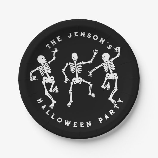 踊りスケルトンハロウィーンデザイン ペーパープレート (正面)