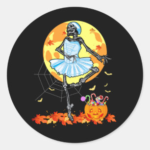 踊りスケルトンバレリナバレエダンスハロウィーン ラウンドシール