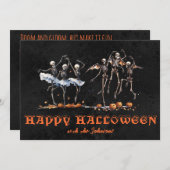 踊りスケルトンブラックオレンジハローウィンパーティ 招待状 (正面/裏面)