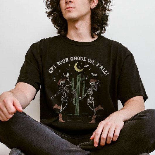 踊りスケルトンブートスクーティングウェスタンハロウィーン Tシャツ