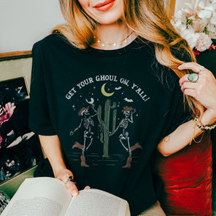 踊りスケルトンブートスクーティングウェスタンハロウィーン Tシャツ